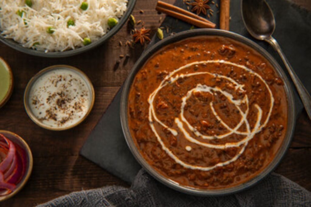 Close-up view of dal makhani recipe in a bowl.