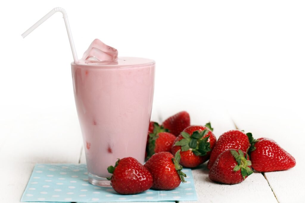 Close-up View of Strawberry Milkshake in a Glass.